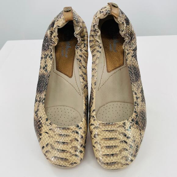 EARTHIES Tolo Leather Tan & Gray Snakeskin Animal Print Ballet Flats 8 - Picture 3 of 12